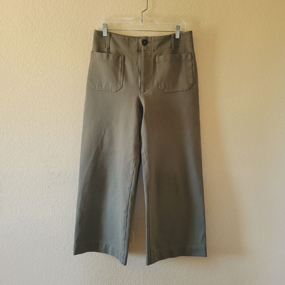 Anthropologie Maeve The Colette Crop Wide Leg Pants Sz 30 Olive Green Ponte Knit